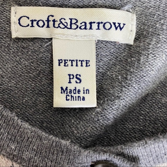 Croft & Barrow Geometric Print Sweater PS Light Gray Tan Button Down Casual - Picture 8 of 12